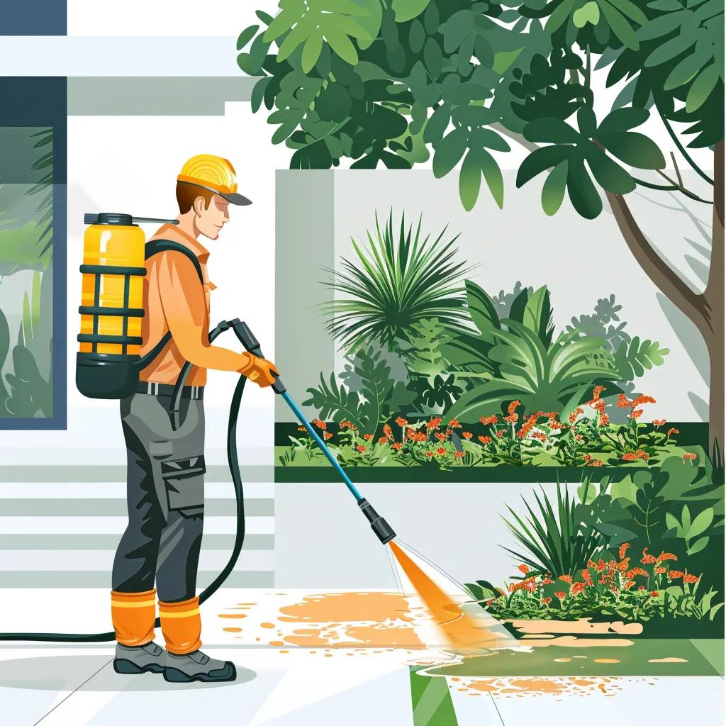 Technician using eco-friendly power washing methods with biodegradable solutions